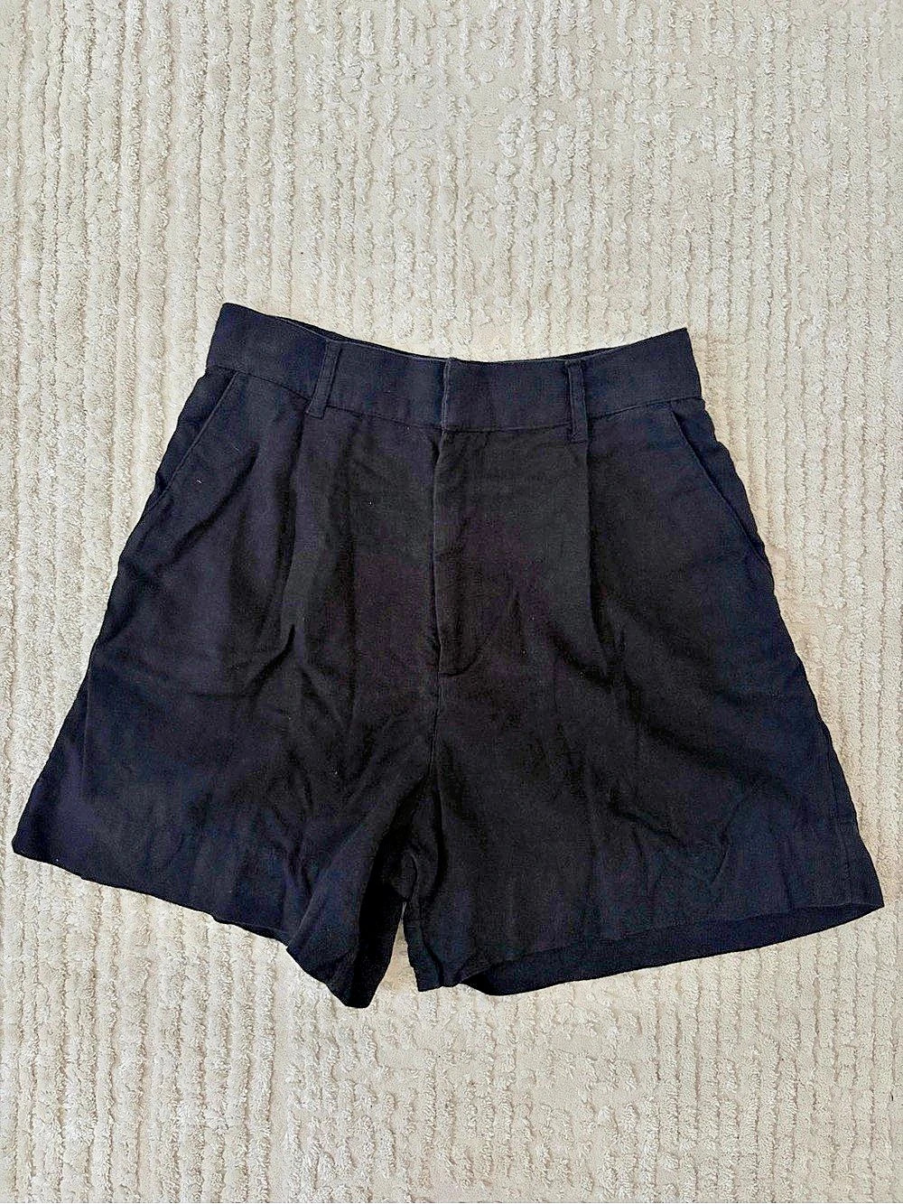 Abercrombie & Fitch Mid Rise Linen-Blend Pull-On Short Shorts Black Small